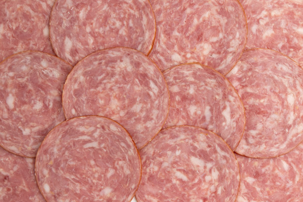 火腿片的背景接近顶部视图图片下载