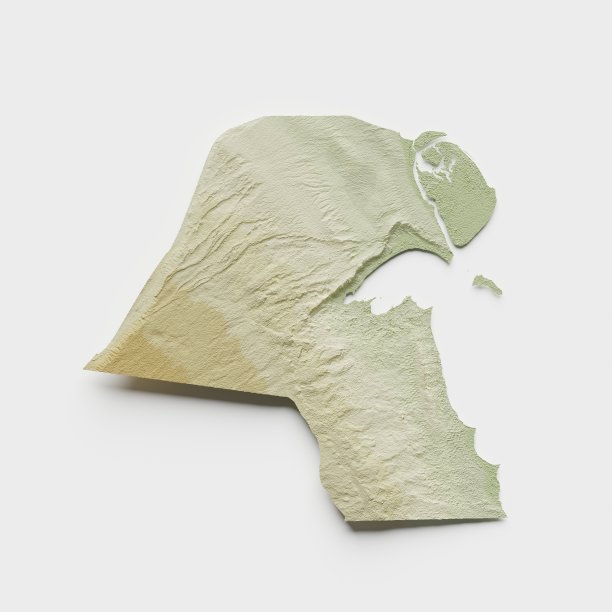 科威特地形救济地图- 3D渲染图片下载