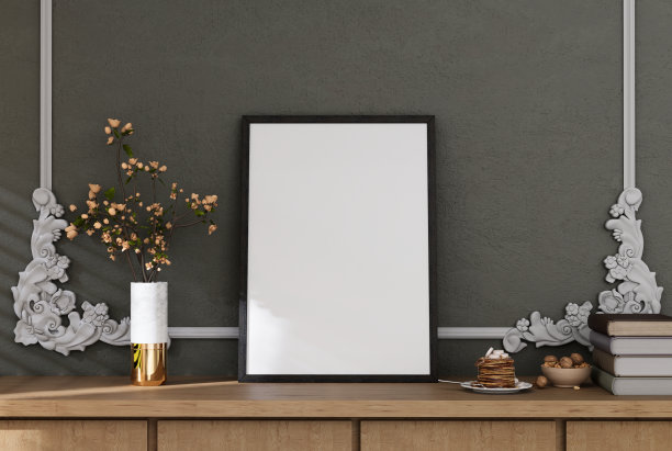 模拟海报框架在现代室内背景，客厅，图片下载