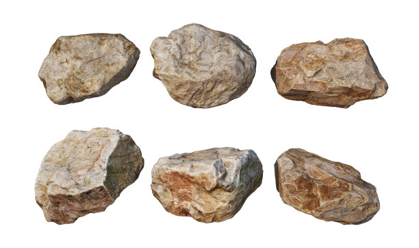 用白色背景3D渲染各种形状的石头图片下载