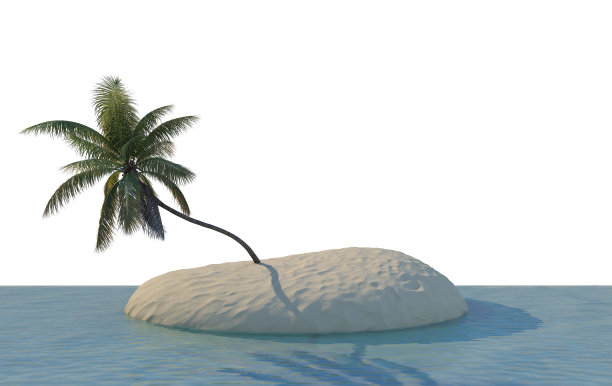 3D渲染岛屿与白色背景上的椰子图片下载