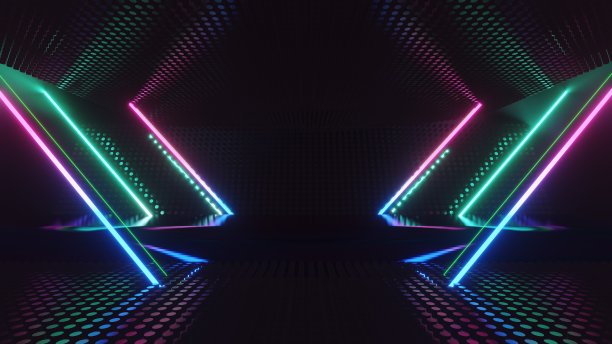3d抽象霓虹灯背景，点图案背景，展示产品的讲台，产品的地方，彩色霓虹灯，科幻风格图片下载