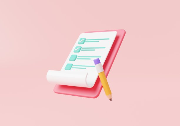 3d剪贴板与检查表和铅笔在粉红色的背景。计划和组织工作。快速检查表，记事本，项目计划，带有检查标记的文件。三维图标渲染图图片下载