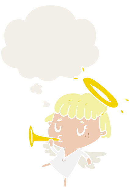 卡通天使与思想泡泡在复古风格图片下载