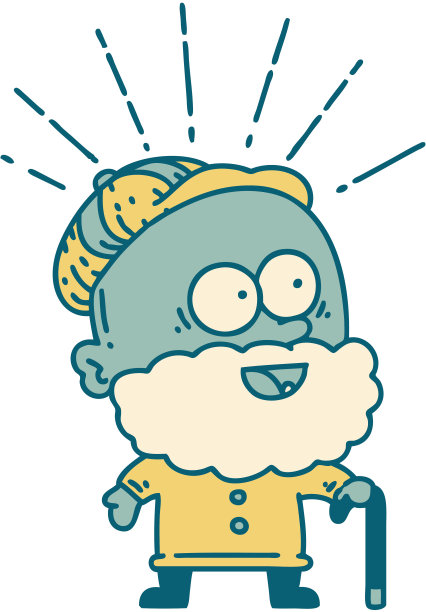 插图的传统纹身风格快乐的老人与拐杖图片下载