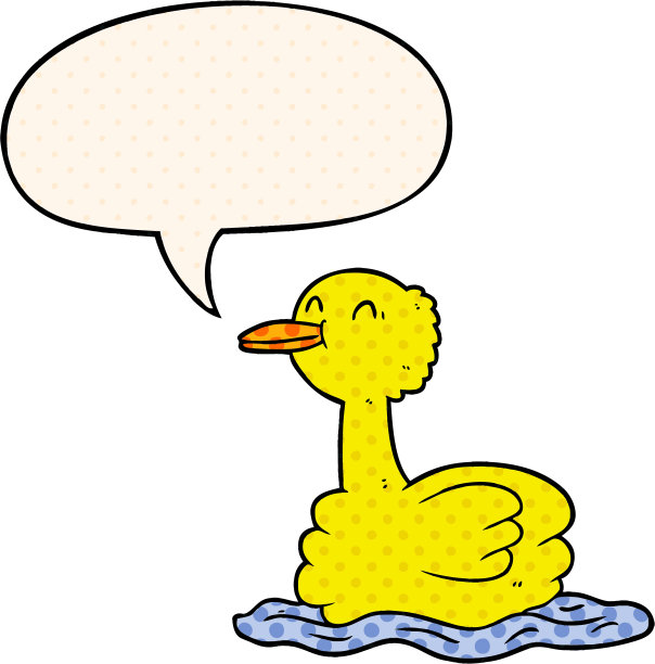漫画风格的带有语音泡泡的卡通游泳鸭图片下载