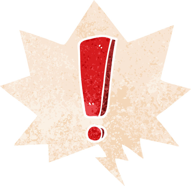 卡通感叹号与语音泡沫在垃圾沮丧复古纹理风格图片下载