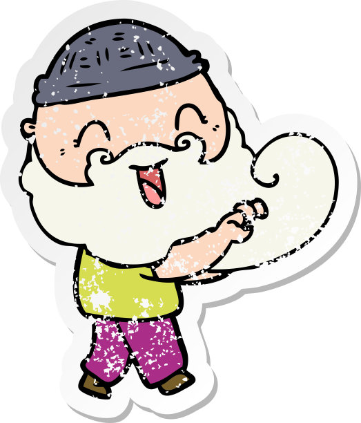 痛苦的贴纸，一个快乐的大胡子男子抓图片下载