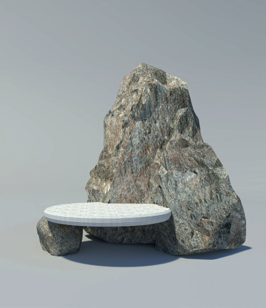 三维渲染岩石悬崖平台在灰色背景包括白色板。图片下载
