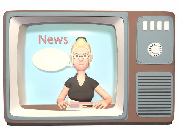在电视上播放新闻。一个女主持人。阅读新闻。3 d渲染图片下载