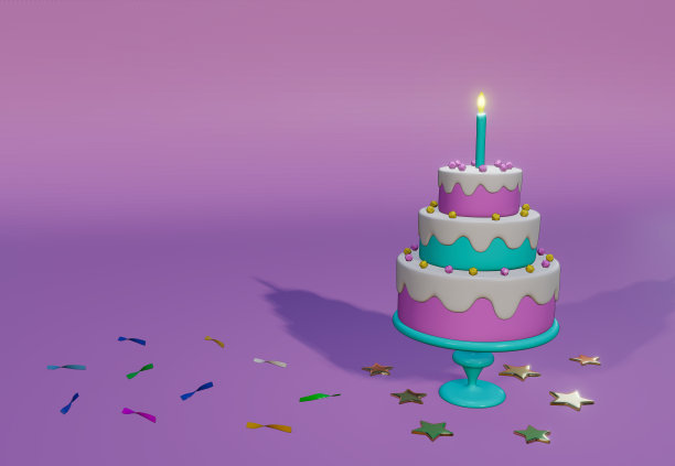 节日蛋糕与蜡烛贺卡3d插图图片下载