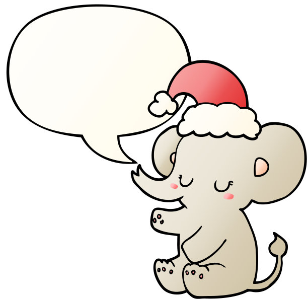 可爱的圣诞大象说话泡沫在平滑的渐变风格图片下载