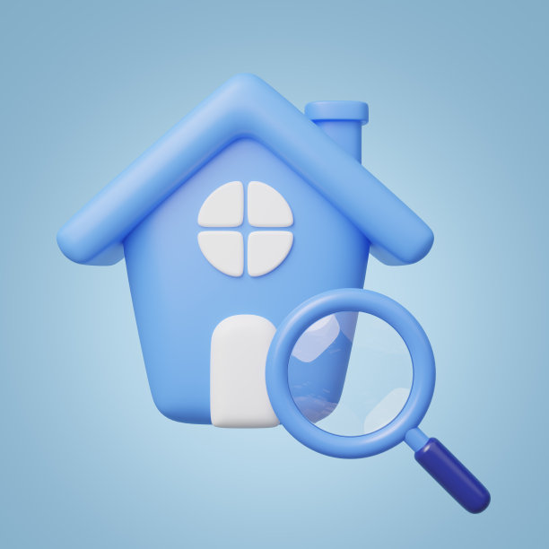 3D房屋搜索图标。可爱的家，蓝色背景上的放大镜。商业投资，房地产，考察，发现，研究理念。卡通图标极简风格。3d渲染插图。图片下载