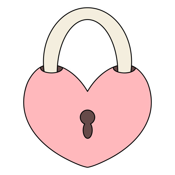 卡通风格的心形挂锁。象征着新婚夫妇牢固的关系图片下载