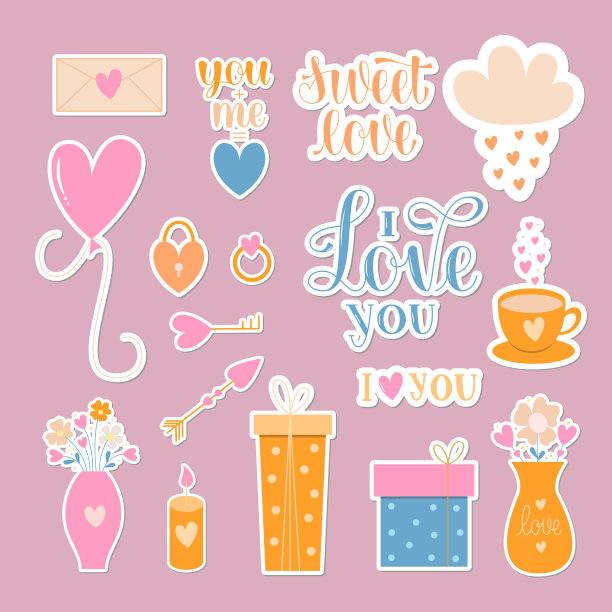情人节贴纸。图片下载