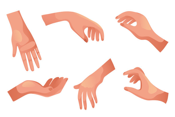 手手臂掌心手指手势卡通风格孤立设置。矢量设计图解图片下载