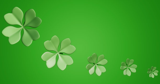 帕特里克。绿色背景上的四叶草。三维渲染图片下载