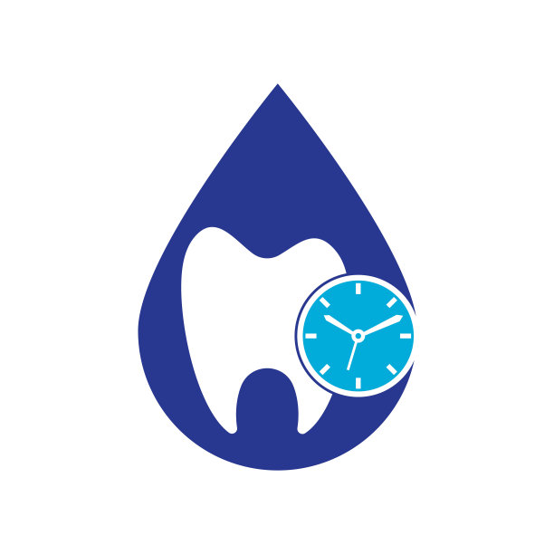 牙科时间滴形状概念矢量标志设计模板。图片下载