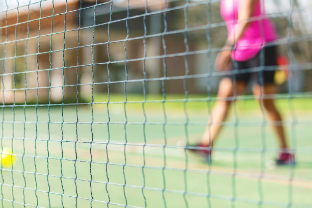 专注于前景与多种族夫妇活跃的退休人员在户外玩匹克球图片下载