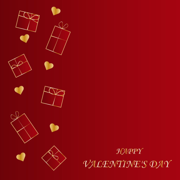 金色心形礼品盒。非常适合制作情人节卡片、派对海报和传单。刻字情人节卡片插图图片下载