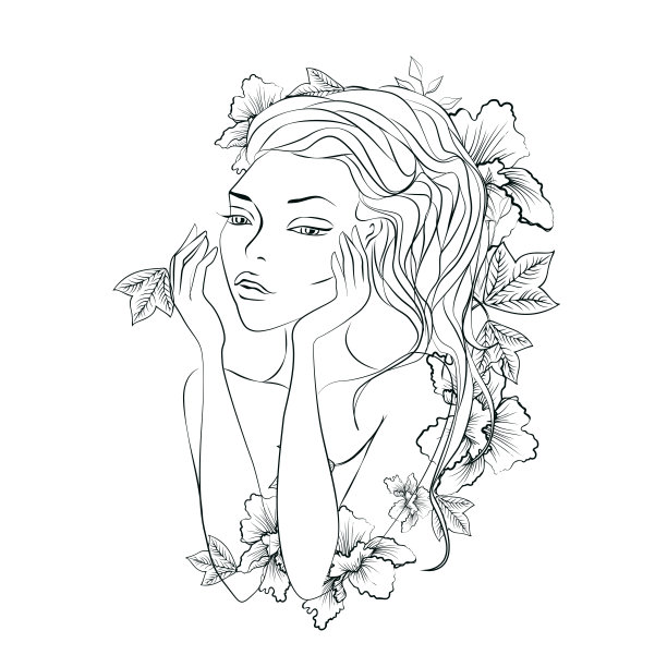 美丽的女孩在花卉背景图片下载