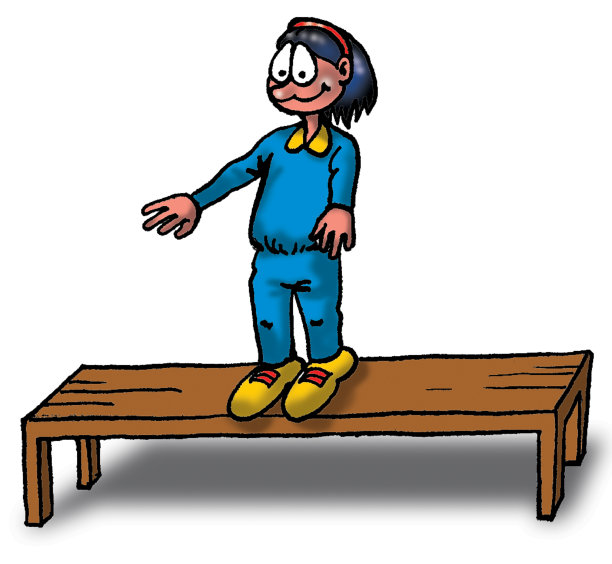小女孩在长凳上保持平衡图片下载
