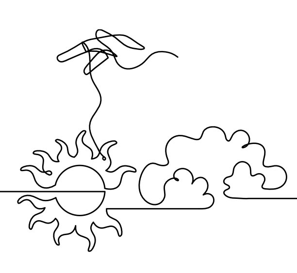 抽象的太阳与手作为线画在白色背景图片下载