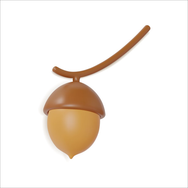 三维橡子在树枝上橡皮泥卡通风格。向量图片下载