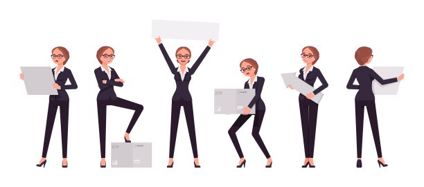 迷人的女商人，抱着物体摆姿势图片下载