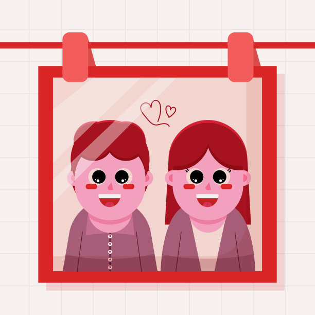 情人节插图夫妇在宝丽来框架照片图片下载