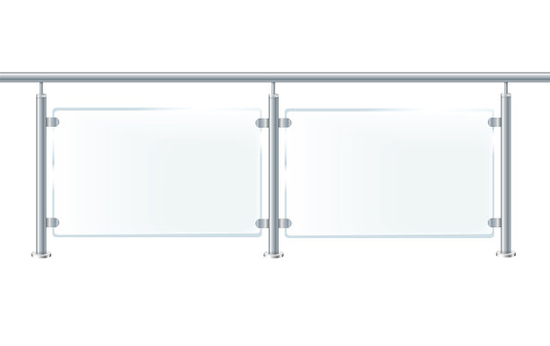 带扶手的玻璃或有机玻璃栅栏。阳台或办公室露台的建筑护栏。图片下载