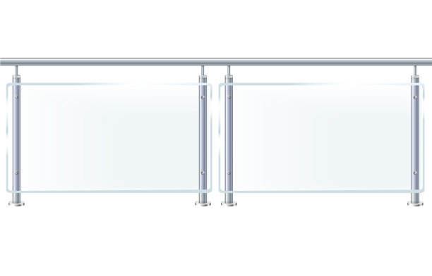 带扶手的玻璃或有机玻璃栅栏。阳台或办公室露台的建筑护栏。图片下载