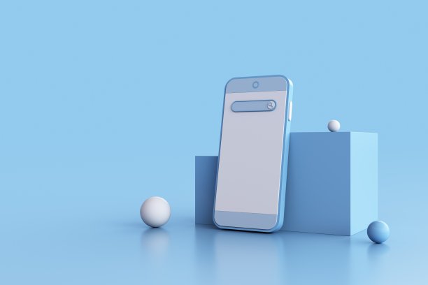 在独立背景上的3D最小智能手机模型，智能手机上的搜索引擎栏。3D渲染。图片下载