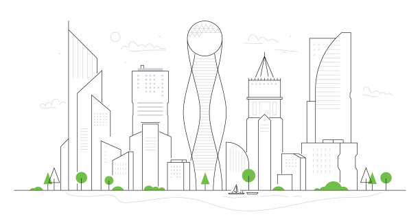 未来城市-现代细线设计风格矢量插图图片下载