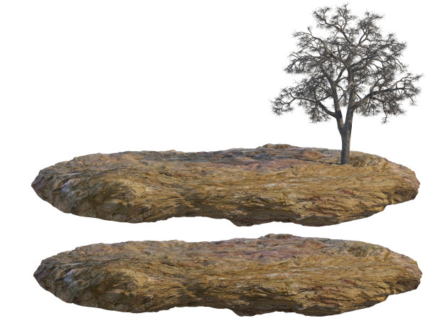 3D渲染石头和树木在白色背景图片下载