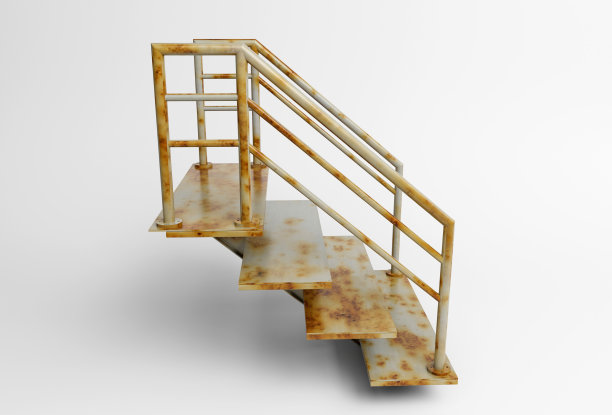 工业生锈楼梯三维插图最小渲染的白色背景。图片下载