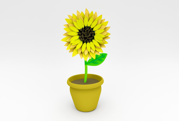美丽的向日葵三维插图最小渲染的白色背景。图片下载