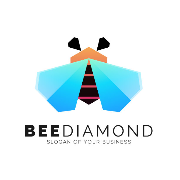 蜜蜂结合钻石，标志图标图片下载