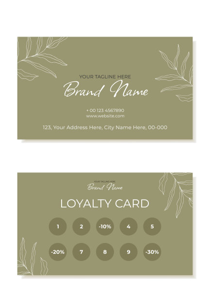 一个乡村的业务和忠诚卡模板与植物的轮廓。适合美容院、脱毛师、发型师、修眉师。向量图片下载