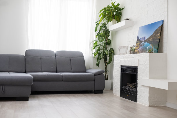 模型框架在斯堪的纳维亚农舍客厅内部，图片下载