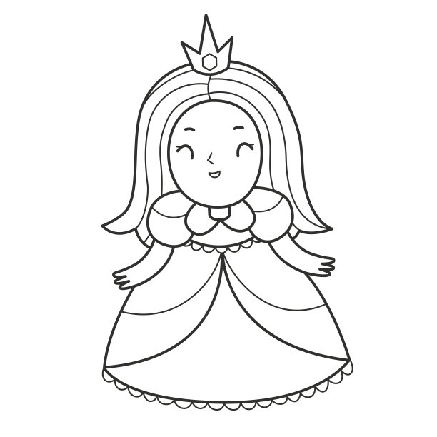 公主儿童填色书。涂色页与女孩公主在一个裙子和皇冠。单色黑白插图。儿童插图。图片下载