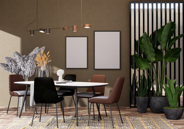 在现代化的室内家具齐全的房间里模仿海报框架图片下载