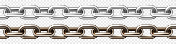 现实的银和棕色金属链与旧生锈的链接。工业用重型钢链。矢量图图片下载