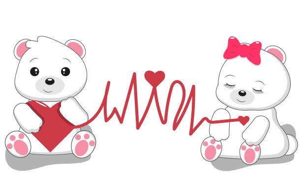 两只可爱的卡通北极熊相爱了。情人节。图片下载