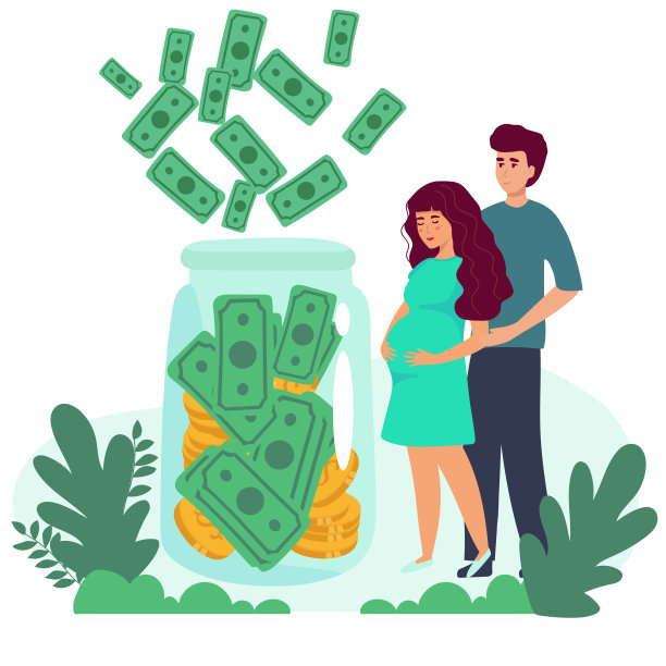 年轻孕妇钱包。怀孕的女人和钱。矢量平面设计插图孤立在白色背景上图片下载