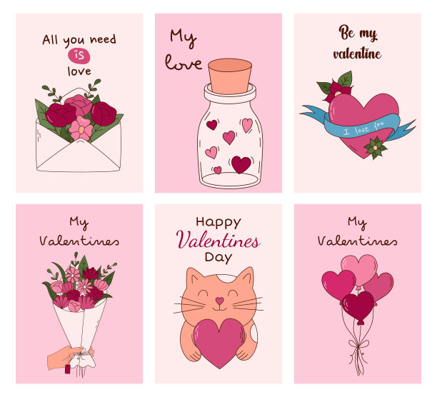 情人节贺卡套装。矢量图图片下载
