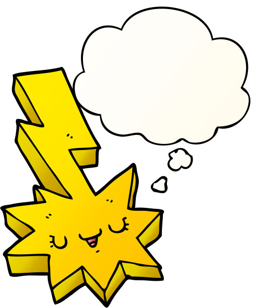 卡通闪电打击与思想泡沫在平滑的渐变风格图片下载