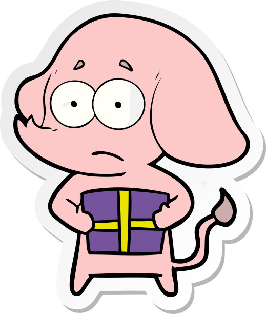 一个卡通不确定大象的贴纸与圣诞礼物图片下载