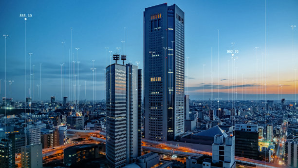 现代城市景观和上升的箭头符号。城市发展理念。图片下载