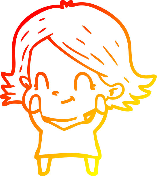 温暖的梯度线绘制卡通友好的女孩图片下载